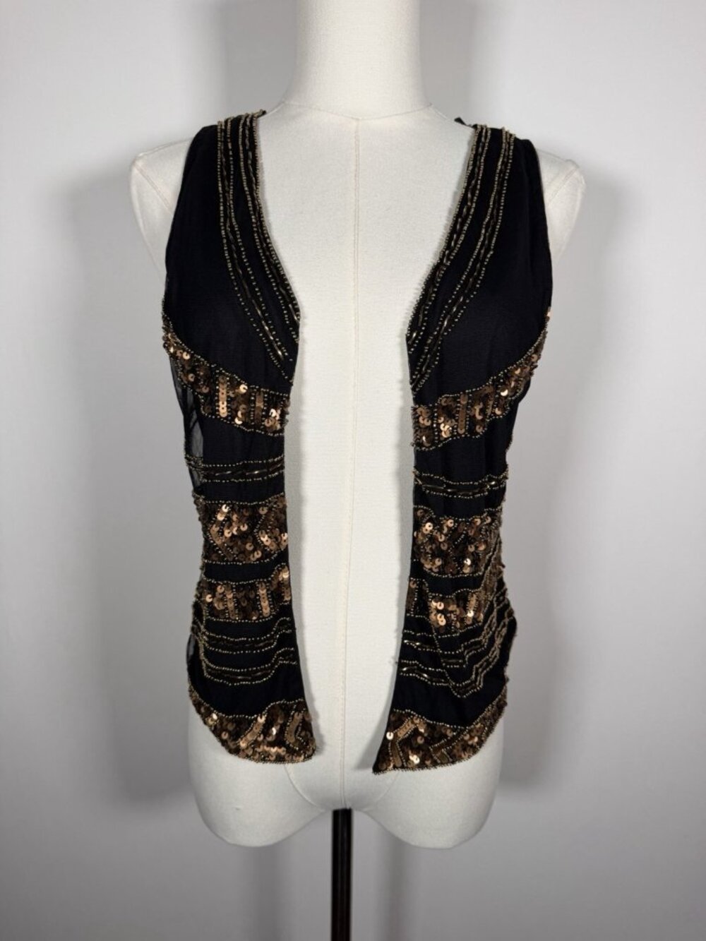 EDC by Esprit black gold beaded sequins festival grunge punk vest S indie sleaze